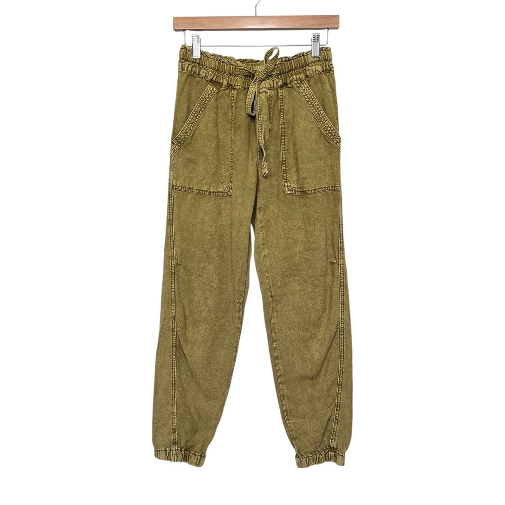 Anthropologie Washed Olive Green‎ Linen Viscose Jogger Pants Womens XS Lagenlook